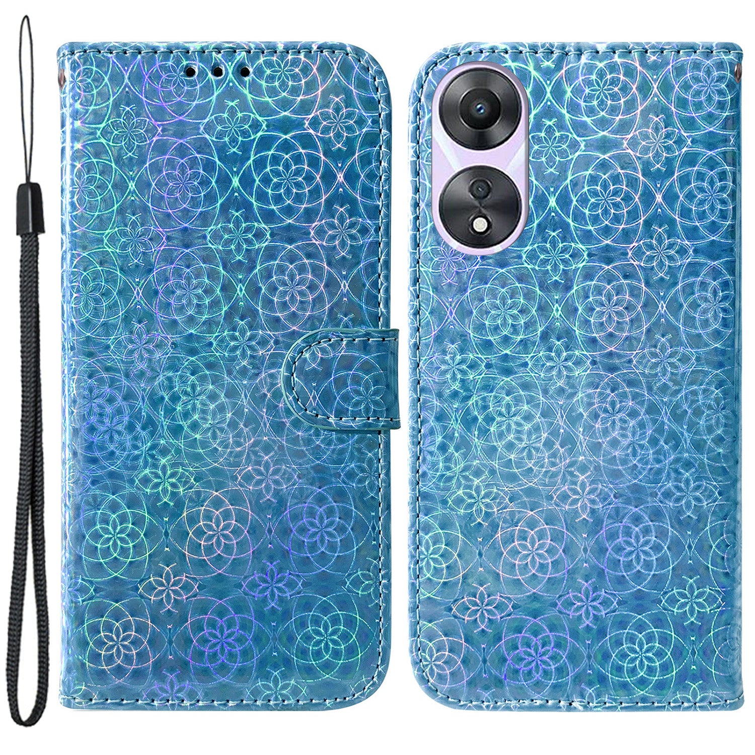For Oppo A58 5G PU Leather Dazzling Flower Pattern Wallet Case Viewing Stand Magnetic Closure Protective Flip Phone Cover with Strap For Oppo A58 5G PU Leather Dazzling Flower Pattern Wallet Case Viewing Stand Magnetic Closure Protective Flip Phone Cover with Strap